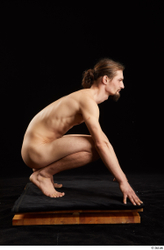 Whole Body Man White Nude Slim Kneeling Studio photo references